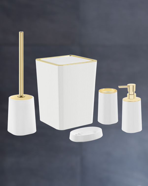 Ravello Kare Gold Beyaz Banyo Seti Kapaklı