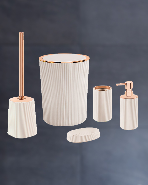 Ravello Yuvarlak Bakır Bej Banyo Seti Kapaklı